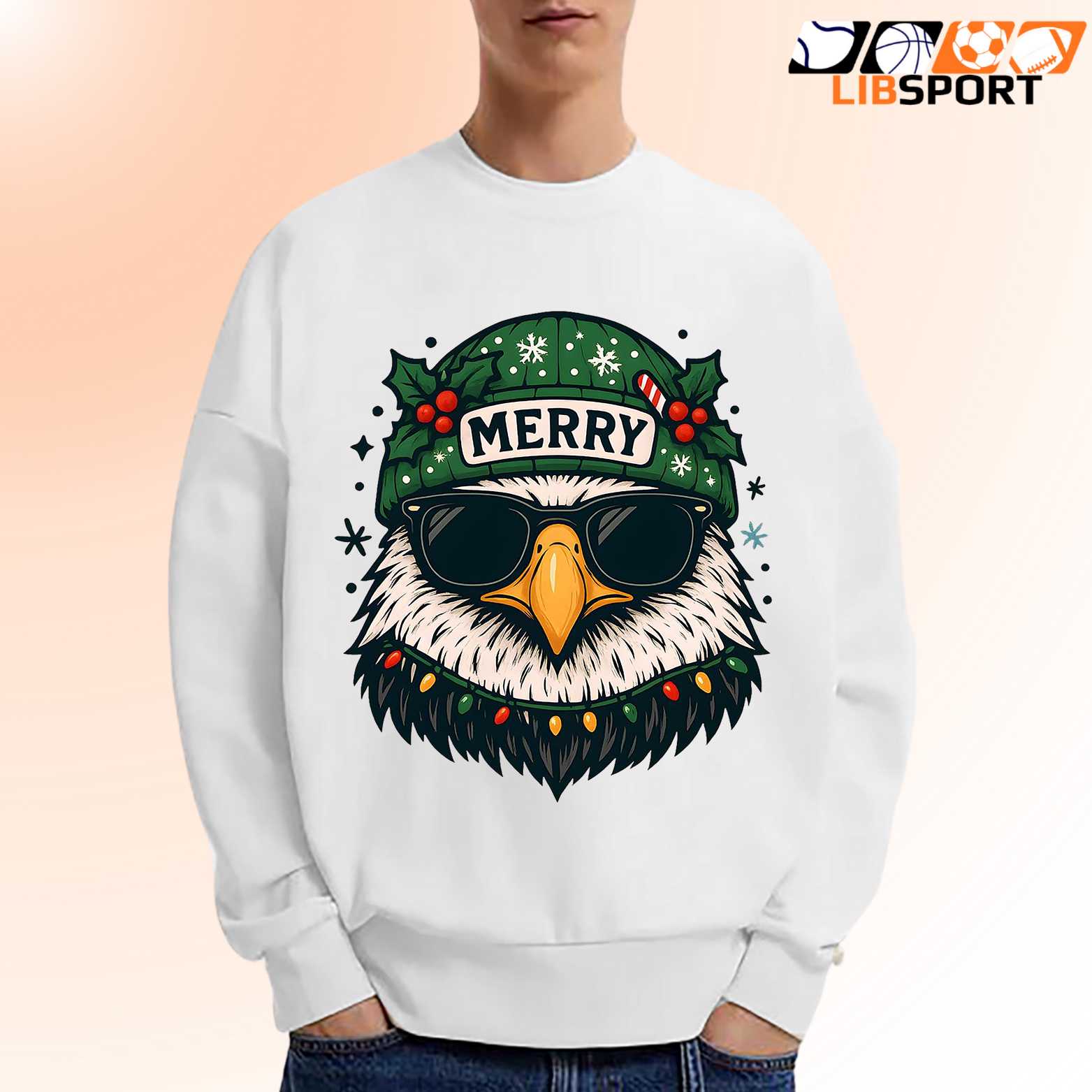 Merry Eagles Christmas Shirt, Cool Sunglasses Eagle Head Tee, Retro Holiday Football Fan Unisex T-Shirt